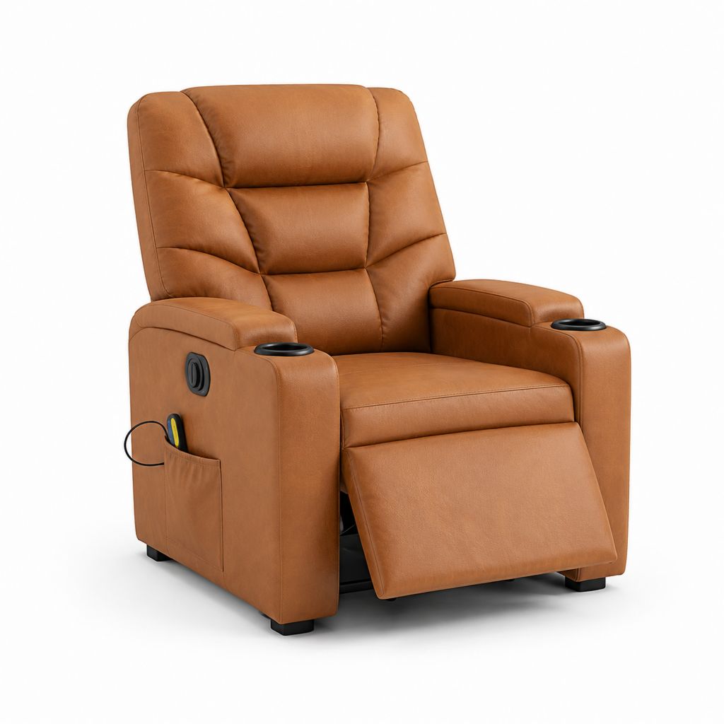 Poltrona reclinabile elettrica marrone in pelle PU 89 x 95 x 105 cm con portabicchieri