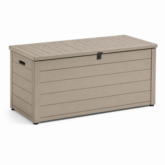 Baule da giardino con serratura beige in polipropilene rettangolare 150 x 72 x 70 cm