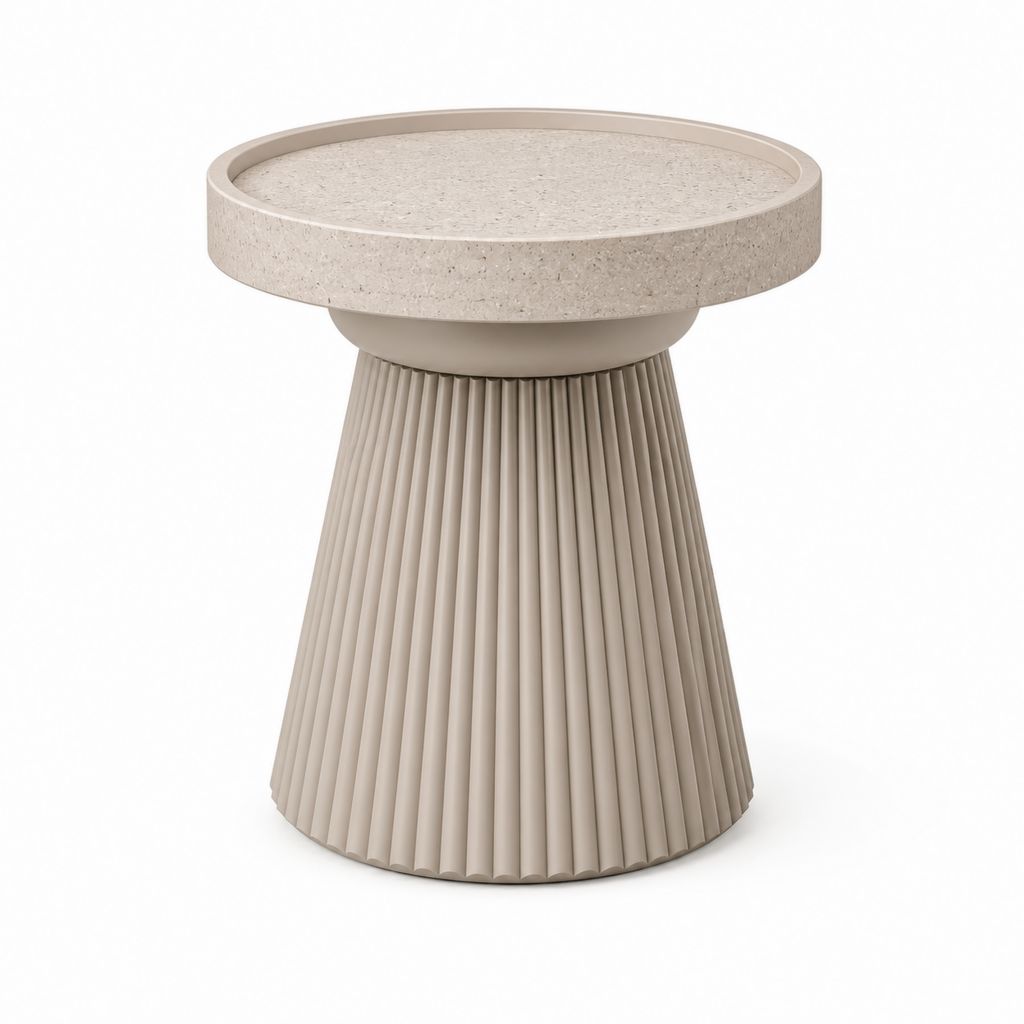 Tavolino laterale rotondo beige in MDF e pietra sinterizzata Ø45 x 50 cm