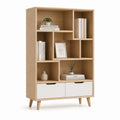 Libreria alta con ante bianca e rovere chiaro in pannelli truciolari 180 x 80 x 30 cm