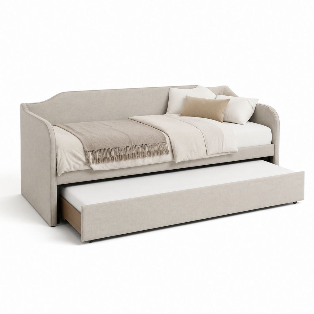 Divano letto estraibile beige in poliestere 210 x 100 x 90 cm con letto singolo