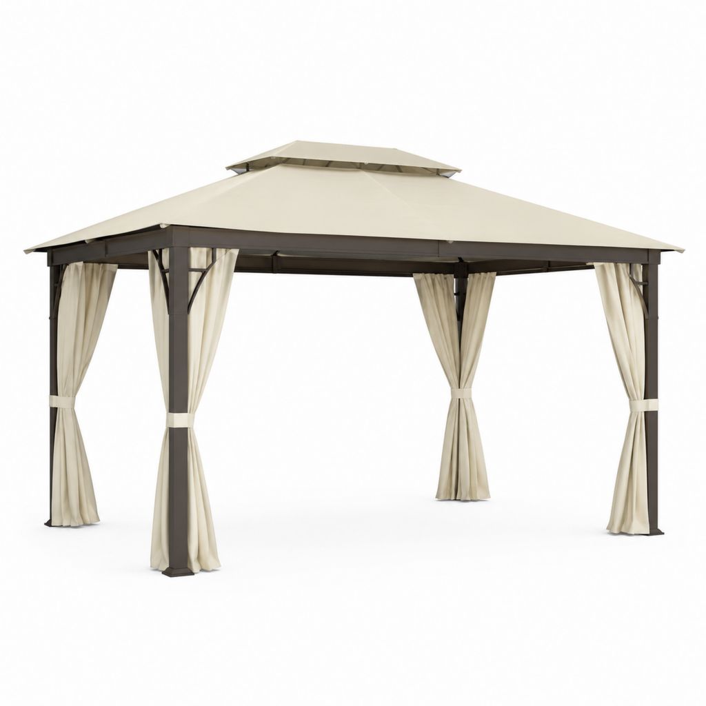 Gazebo da giardino 3 x 3 m beige con struttura in acciaio e tende laterali