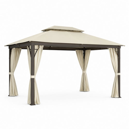 Gazebo da giardino 3 x 3 m beige con struttura in acciaio e tende laterali