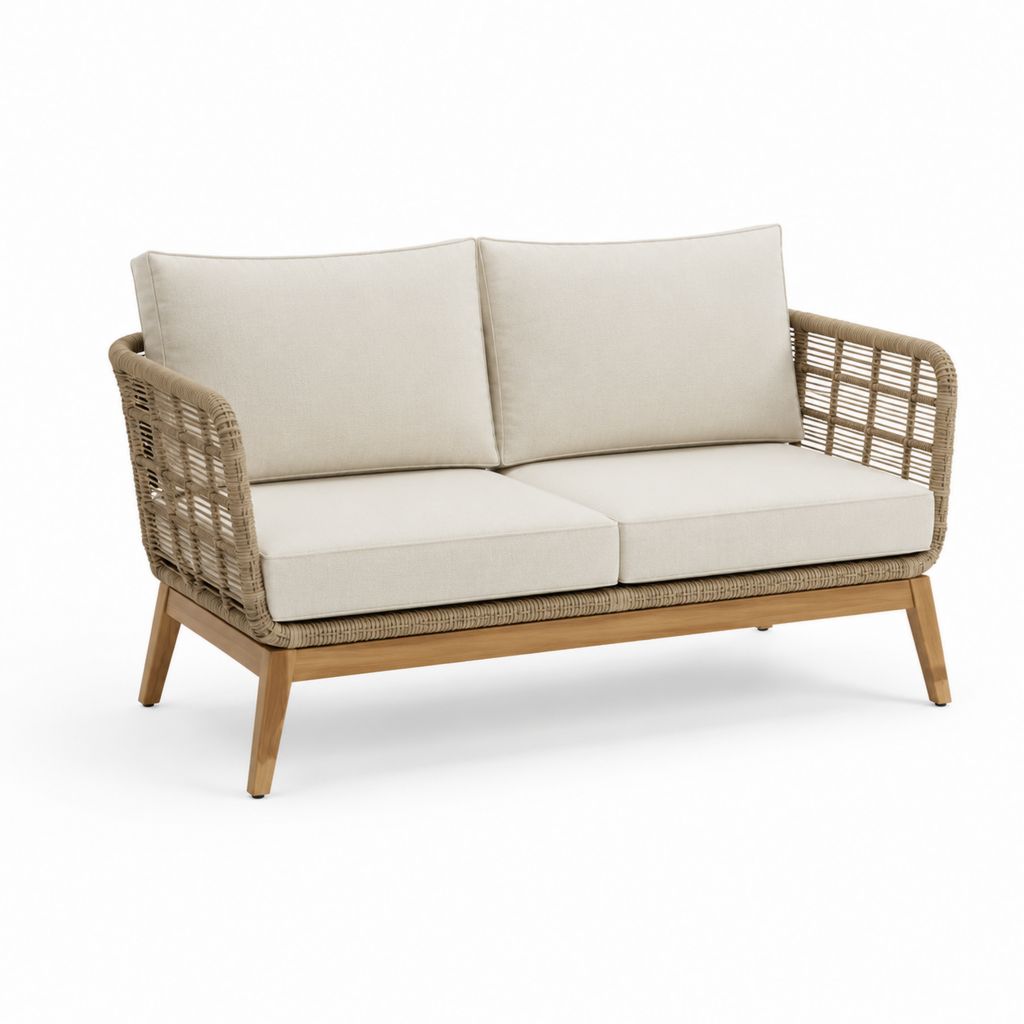Divano da giardino 2 posti beige in rattan PE e legno massello di acacia 130 x 75 x 78 cm