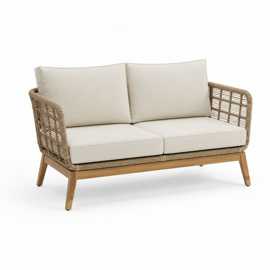 Divano da giardino 2 posti beige in rattan PE e legno massello di acacia 130 x 75 x 78 cm