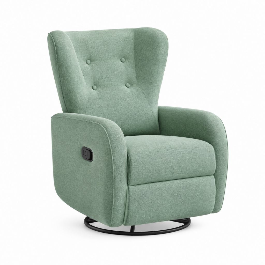 Poltrona reclinabile girevole verde in poliestere con base rotonda 80 x 90 x 105 cm