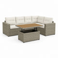 Set divano angolare da giardino 5 posti grigio in rattan PE con tavolo regolabile 230 x 180 x 65 cm