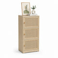 Armadio contenitore a 3 ante rovere chiaro e rattan 120 x 45 x 35 cm