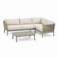 Set divano da giardino angolare 3 posti con tavolino beige e tortora in alluminio e corda PP 250 x 160 x 75 cm