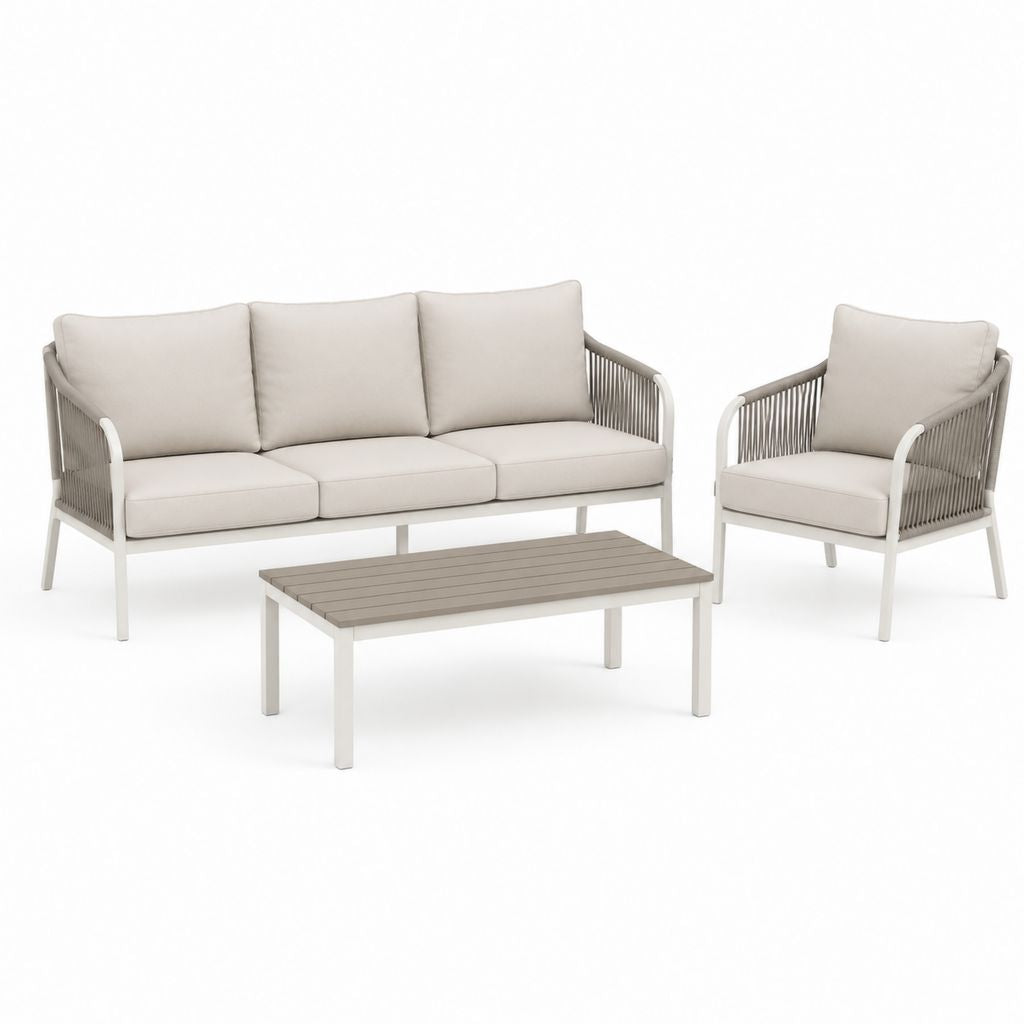 Set salotto da giardino 3 pezzi beige in alluminio con divano 200 x 80 x 75 cm poltrona 75 x 80 x 75 cm tavolino 120 x 60 x 43 cm