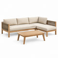 Set divano angolare da giardino con tavolino beige in legno massello di acacia 210 x 140 x 75 cm