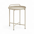 Tavolino laterale rotondo beige in acciaio con vassoio e maniglie Ø45 x 65 cm