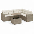 Set divani da giardino angolare 5 posti beige in rattan PE con tavolo elevabile 200 x 200 cm