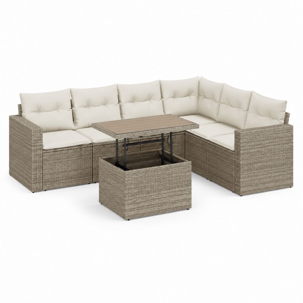 Set divani da giardino angolare 5 posti beige in rattan PE con tavolo elevabile 200 x 200 cm