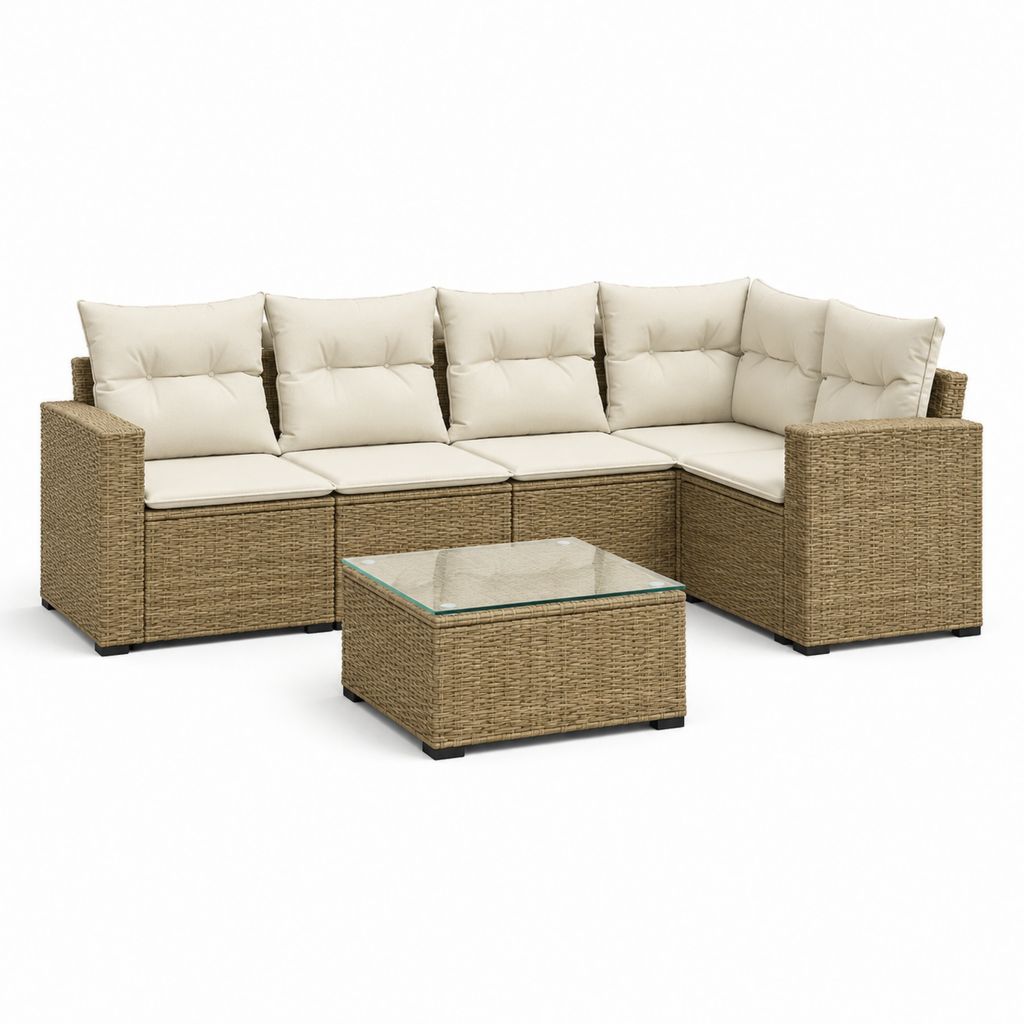 Set divano da giardino angolare 5 posti beige in rattan PE e acciaio 230 x 230 x 85 cm
