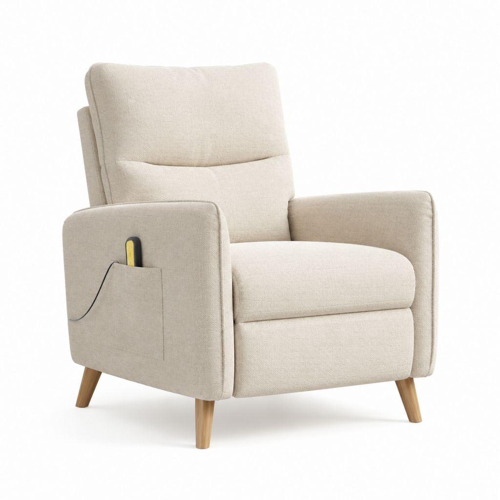 Poltrona reclinabile elettrica beige in poliestere con tasca laterale 82 x 90 x 102 cm