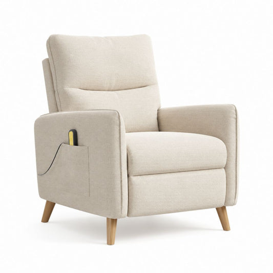Poltrona reclinabile elettrica beige in poliestere con tasca laterale 82 x 90 x 102 cm