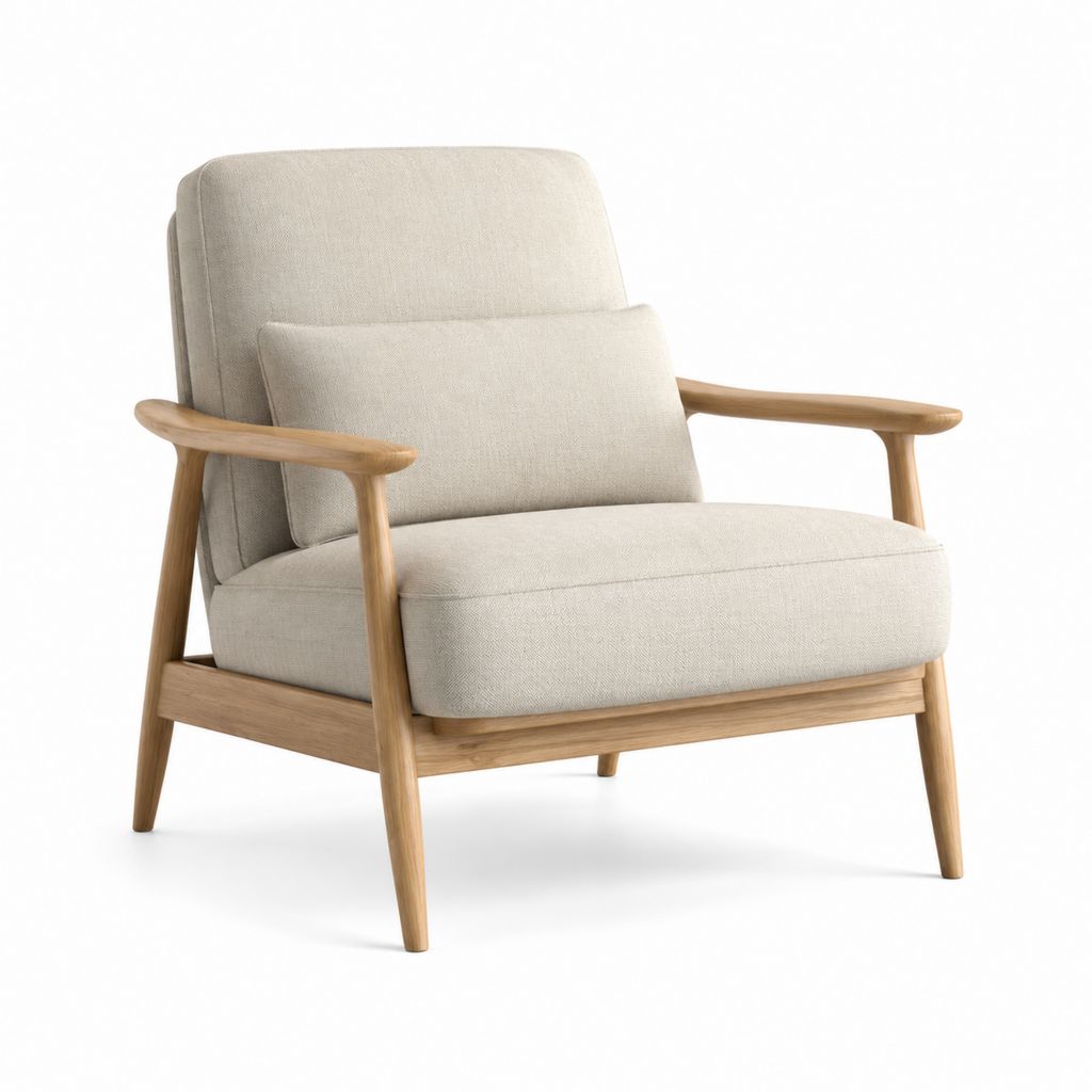 Poltrona da soggiorno beige in poliestere con struttura in legno massello 76 x 82 x 90 cm