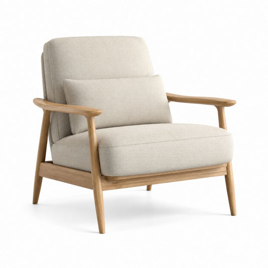Poltrona da soggiorno beige in poliestere con struttura in legno massello 76 x 82 x 90 cm