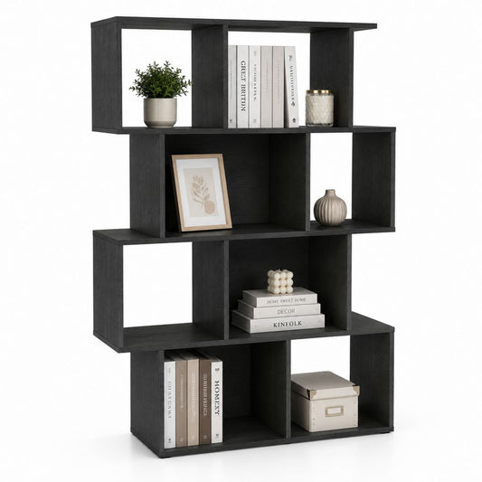 Libreria a scala nera in MDF effetto rovere con 10 vani 120 x 24 x 120 cm