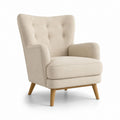 Poltrona bergère beige in poliestere con gambe in legno massello 76 x 84 x 100 cm