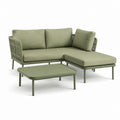 Set divano da giardino angolare con tavolino verde in acciaio e corda PP 200 x 140 x 76 cm